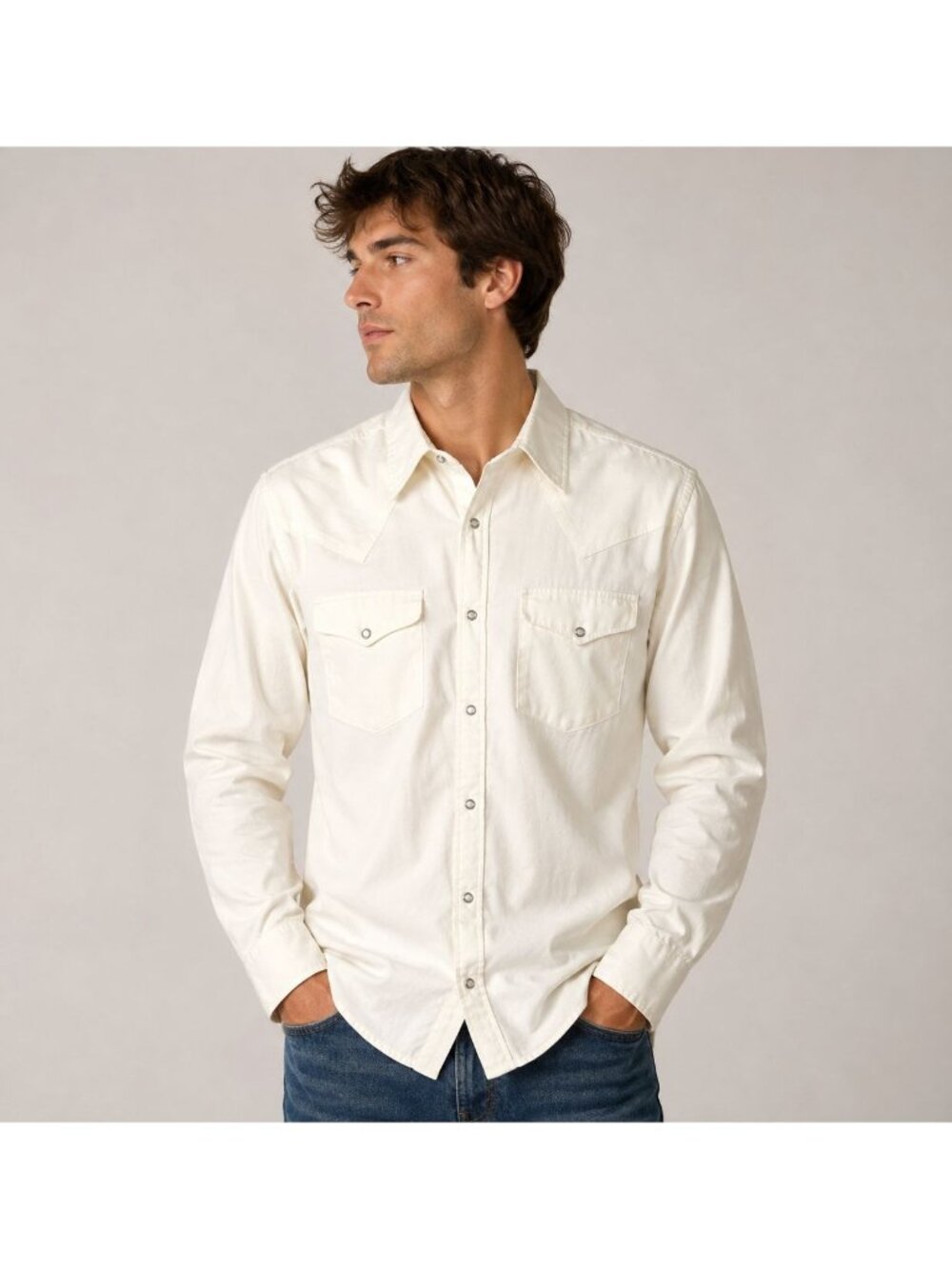 Ruddock Western Pearl Snap Shirt Men’s White Long Sleeve Cowboy Rockabilly M
